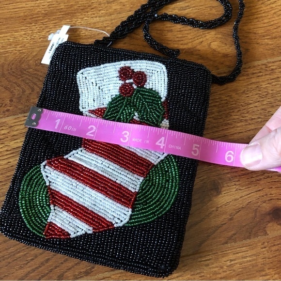 Mini hand beaded Christmas stocking purse - Picture 5 of 7